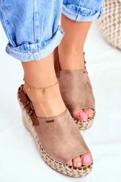 Sandały Damskie Na Koturnie Big Star Beżowe FF274982