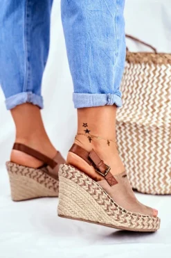 Sandały Damskie Na Koturnie Big Star Beżowe FF274982