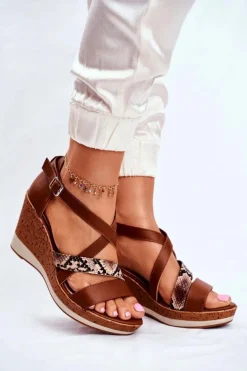 Sandały Damskie Na Koturnie Sergio Leone Brązowe SK309