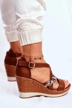 Sandały Damskie Na Koturnie Sergio Leone Brązowe SK309