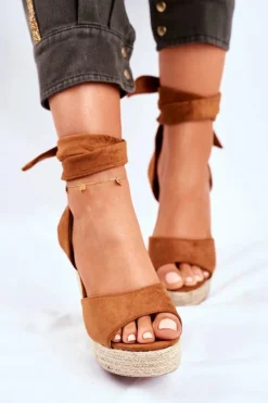 Sandały Damskie Na Koturnie Wiązane Camel Belleza