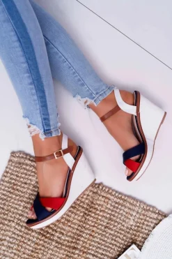 Sandały Damskie Na Koturnie Granatowe Kaisha