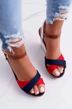 Sandały Damskie Na Koturnie Granatowe Kaisha