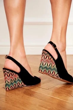 Sandały Damskie Na Koturnie Laura Messi Skórzane Czarne 1964