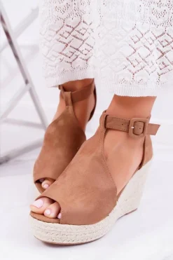 Sandały Damskie Na Koturnie Platforma Camel Begest