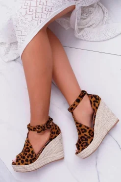Sandały Damskie Na Koturnie Platforma Leopard Begest