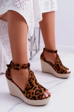 Sandały Damskie Na Koturnie Platforma Leopard Begest
