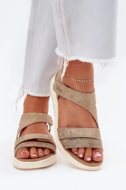 Sandały Damskie Na Koturnie Beżowe Maroriella