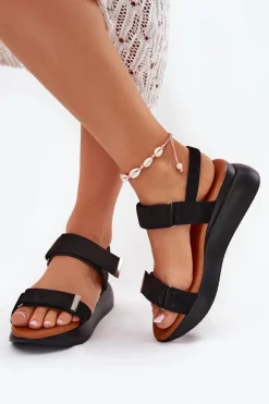 Sandały Damskie Na Koturnie Czarne Monera