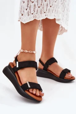 Sandały Damskie Na Koturnie Czarne Monera