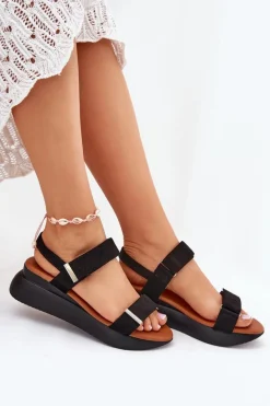 Sandały Damskie Na Koturnie Czarne Monera