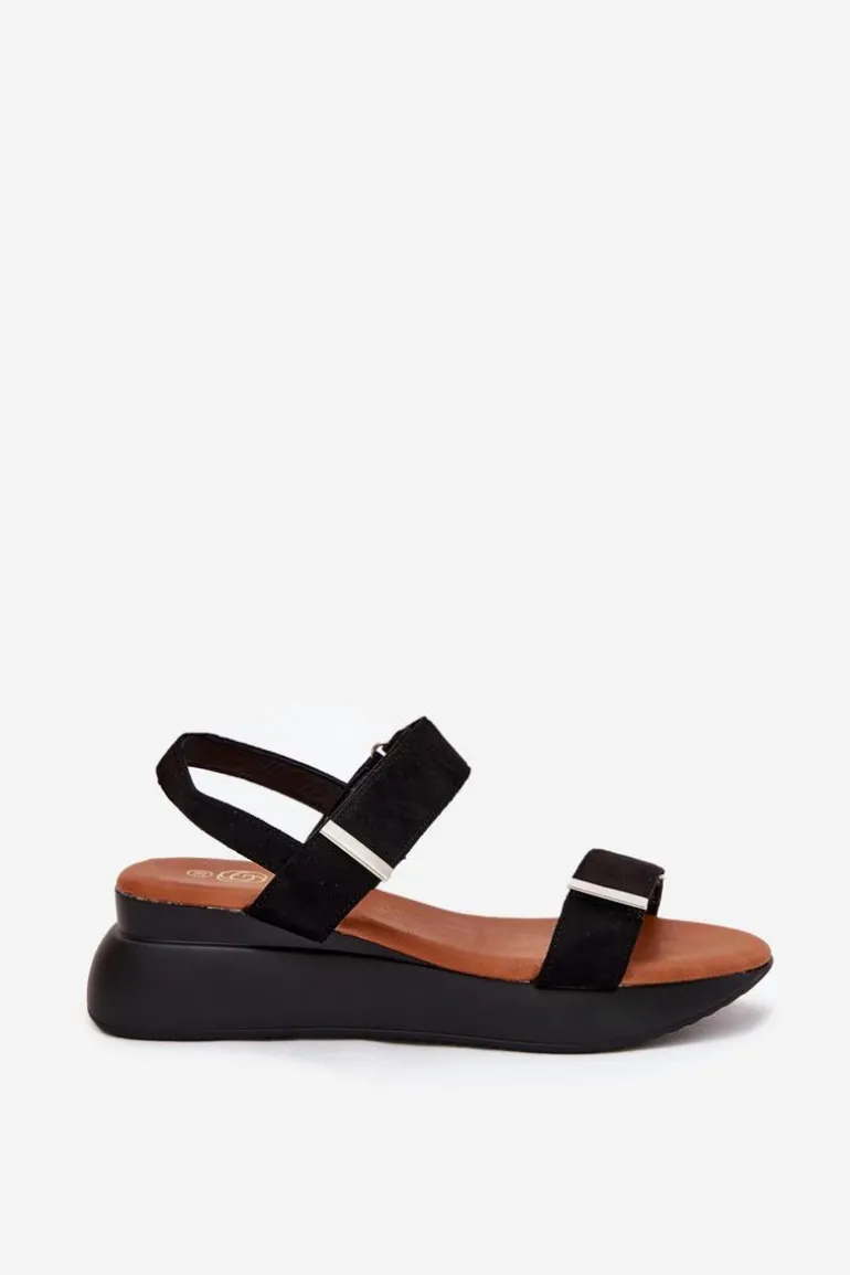 Sandały Damskie Na Koturnie Czarne Monera