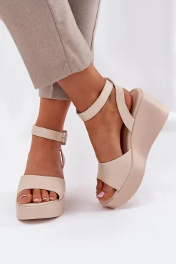 Sandały Damskie Na Koturnie Beżowe Efrina