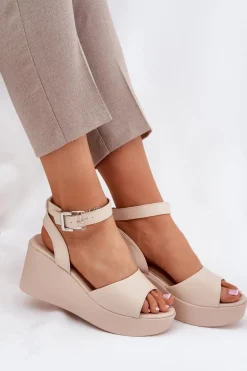 Sandały Damskie Na Koturnie Beżowe Efrina