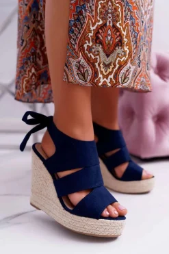 Sandały Damskie Na Koturnie Granatowe Yenga