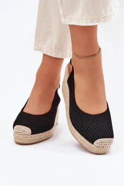 Sandały Damskie Na Koturnie Z Plecionką Czarne Tulliata