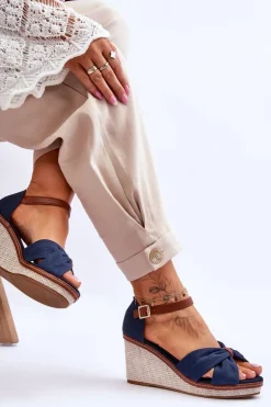 Sandały Damskie Na Koturnie Granatowe Daphne