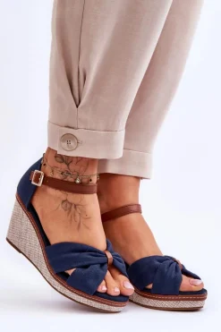 Sandały Damskie Na Koturnie Granatowe Daphne