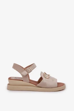 Sandały Damskie Na Koturnie Z Ozdobą Beżowe Salianes