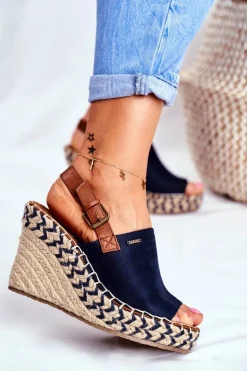 Sandały Damskie Na Koturnie Big Star Granatowe FF274980