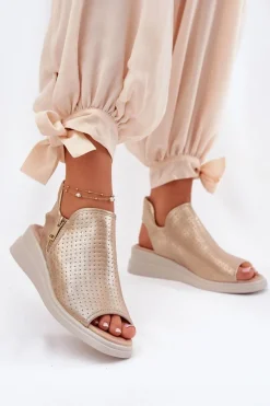 Sandały Damskie Na Koturnie Złote Mevinette