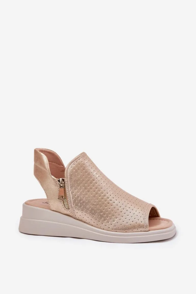 Sandały Damskie Na Koturnie Złote Mevinette