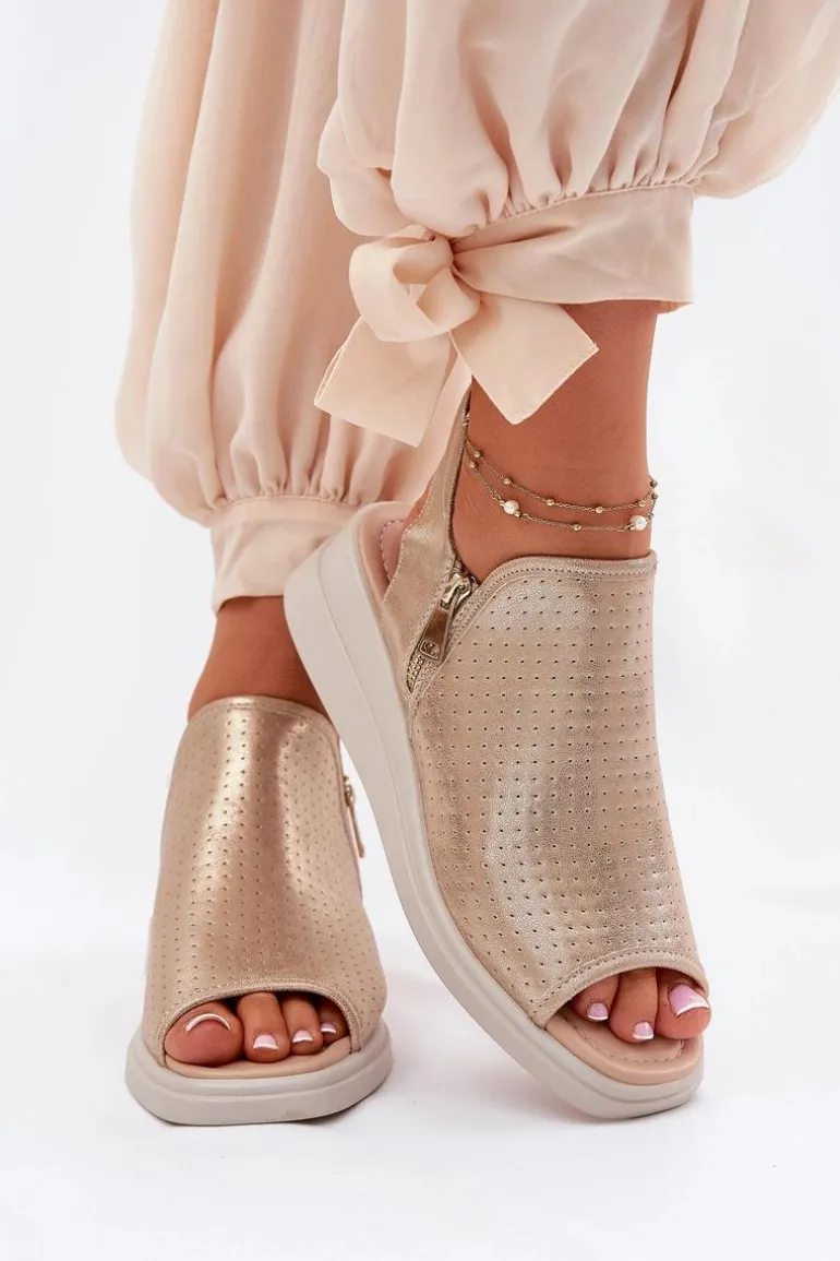 Sandały Damskie Na Koturnie Złote Mevinette