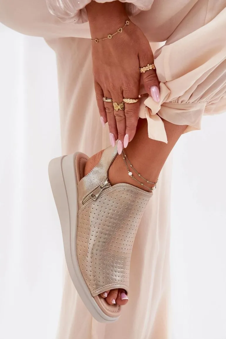 Sandały Damskie Na Koturnie Złote Mevinette