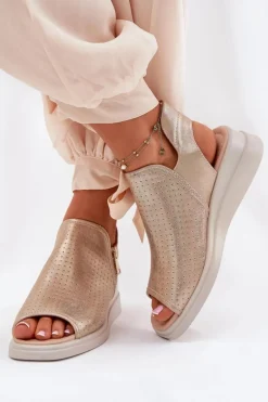 Sandały Damskie Na Koturnie Złote Mevinette