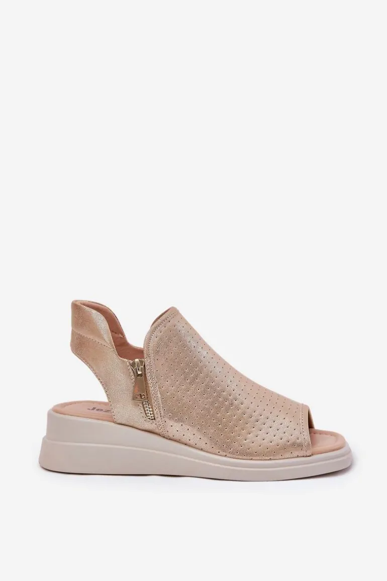 Sandały Damskie Na Koturnie Złote Mevinette