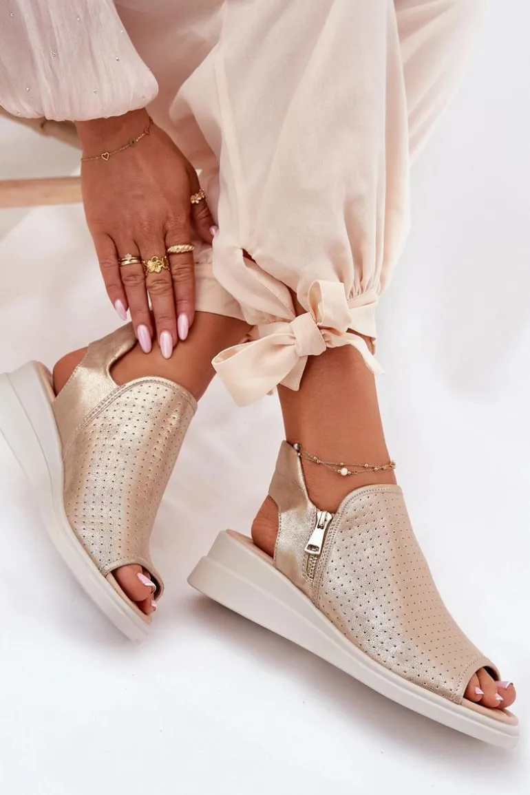 Sandały Damskie Na Koturnie Złote Mevinette