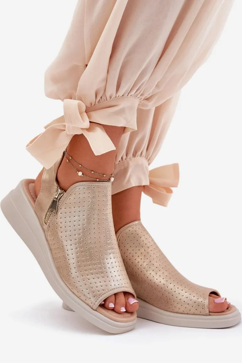 Sandały Damskie Na Koturnie Złote Mevinette