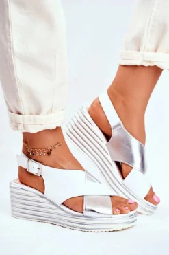 Sandały Damskie Na Koturnie Sergio Leone Białe SK328