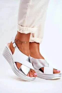 Sandały Damskie Na Koturnie Sergio Leone Białe SK328