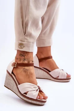 Sandały Damskie Na Koturnie Jasnobeżowe Daphne