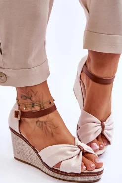 Sandały Damskie Na Koturnie Jasnobeżowe Daphne