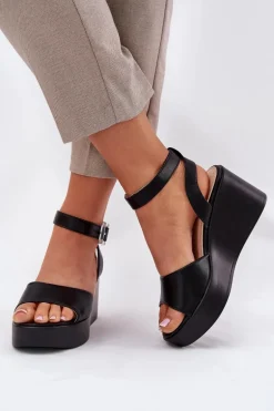 Sandały Damskie Na Koturnie Czarne Efrina