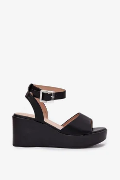 Sandały Damskie Na Koturnie Czarne Efrina