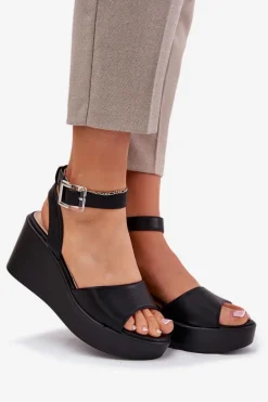 Sandały Damskie Na Koturnie Czarne Efrina