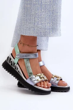 Sandały Damskie Na Koturnie D&A CR954 Zielone