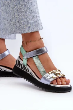 Sandały Damskie Na Koturnie D&A CR954 Zielone