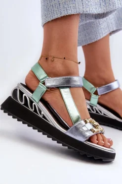 Sandały Damskie Na Koturnie D&A CR954 Zielone