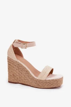 Sandały Damskie Na Koturnie Z Plecionką Beżowe Adelio