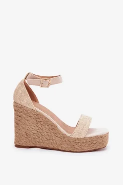 Sandały Damskie Na Koturnie Z Plecionką Beżowe Adelio