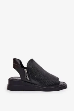 Sandały Damskie Na Koturnie Czarne Mevinette