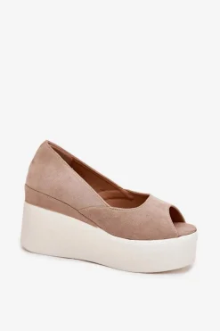 Sandały Damskie Na Koturnie I Platformie Beżowe Felyra