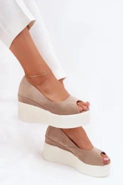 Sandały Damskie Na Koturnie I Platformie Beżowe Felyra