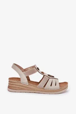 Sandały Damskie Na Koturnie Z Ozdobami Inblu RV000015 Jasnobeżowe