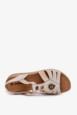 Sandały Damskie Na Koturnie Z Ozdobami Inblu RV000015 Jasnobeżowe