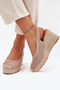 Sandały Damskie Na Koturnie Z Plecionką Różowe Tulliata